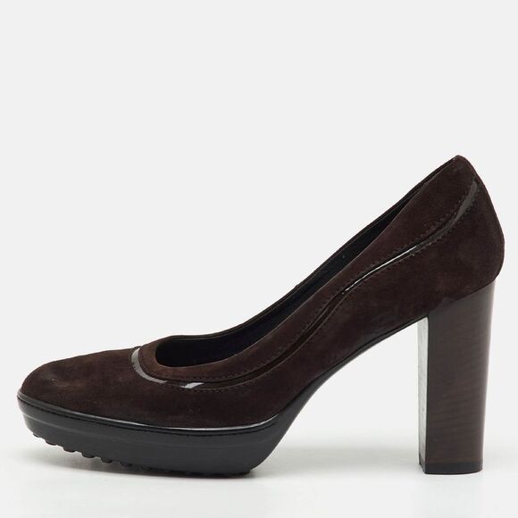 Tod's Dark Brown Suede Round Toe Platform Pumps Size 38